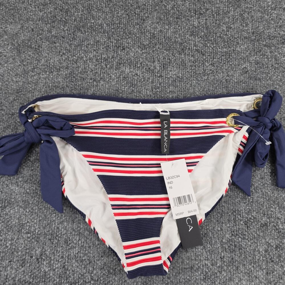 La Blanca Women's Size 16 Side Tie Bikini Bottom Navy Red White Striped Swim